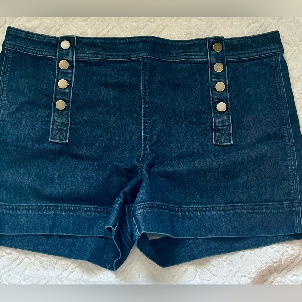 LOFT Dark Blue Jean Shorts with Button Detail